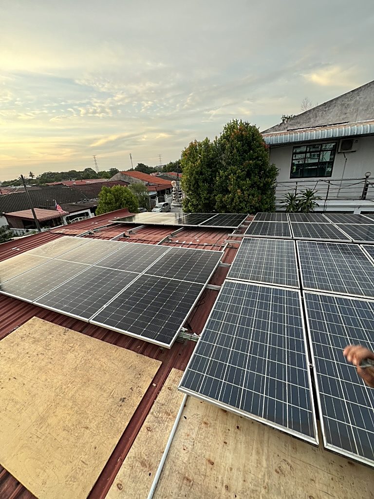 Residential rooftop solar installation on terrace house