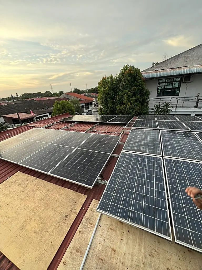 Residential rooftop solar installation on terrace house